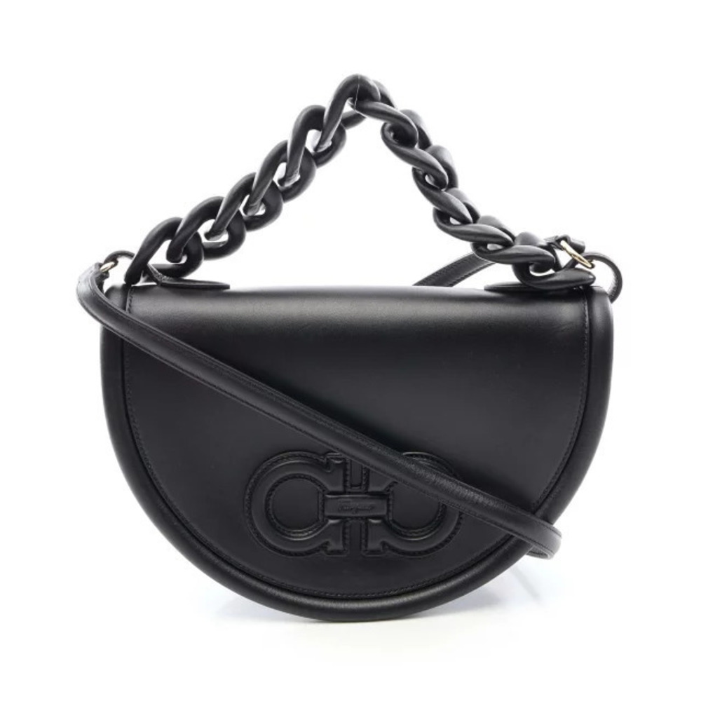 Salvatore Ferragamo Gancini Aura Shoulder Bag Leather Black